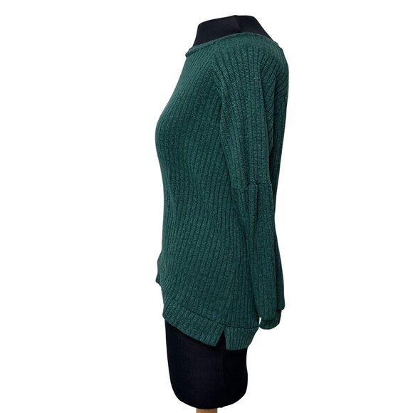Chenault Womens Ribbed Knit Emerald Green Long Sleeve Top S - Picture 2 of 10